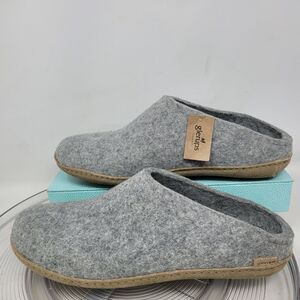 Glerups Wool Clog Slippers Adult Size 46 US Mens 12 Open Heel Grey, Suede Sole